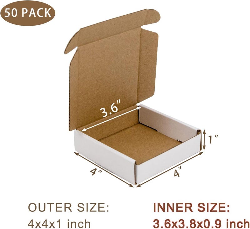 SUNLPH 50 Pack 4x4x1 Inches Small Shipping Boxes, White Corrugated Cardboard Boxes, Moving Mailing Packing Box - Image 2